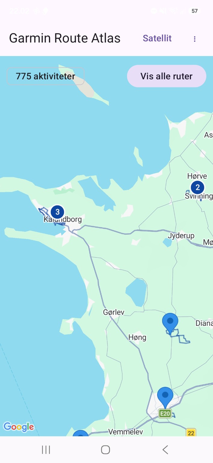 Garmin Route Atlas med samlet kortoversigt over aktiviteter.
