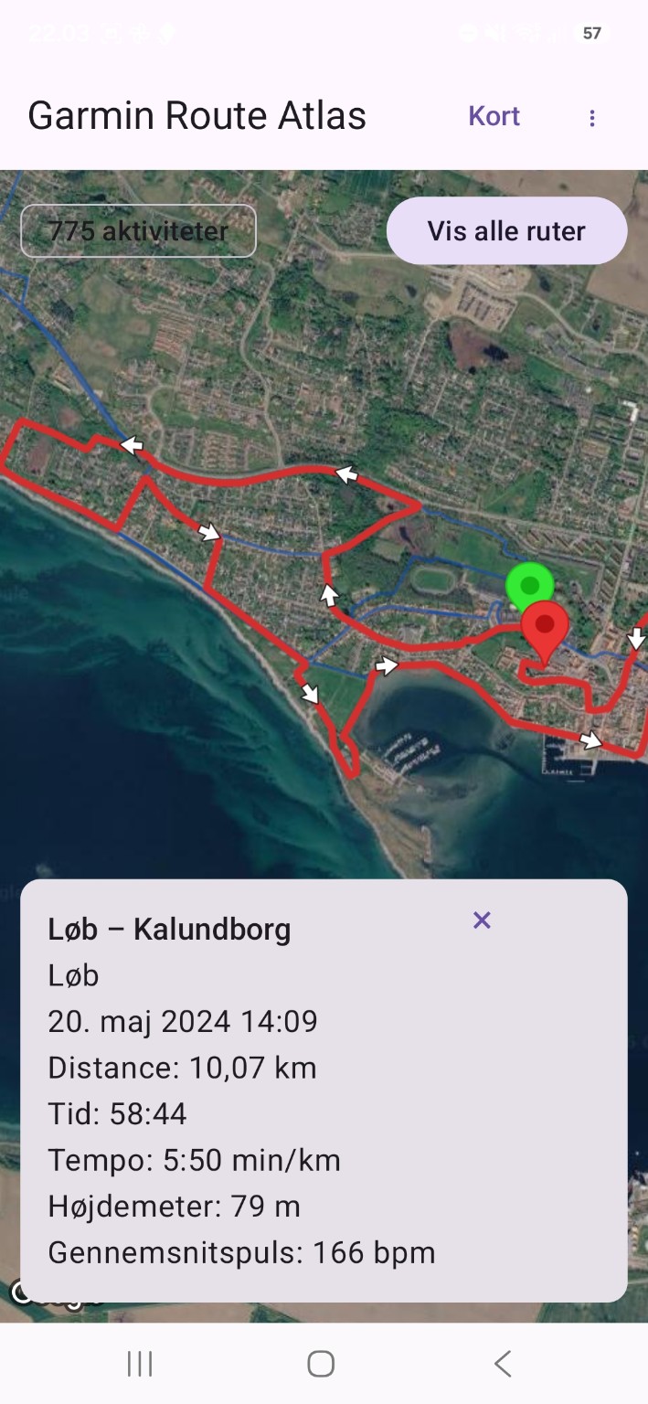 Valgt aktivitet på kortet med rød rute og infoboks.